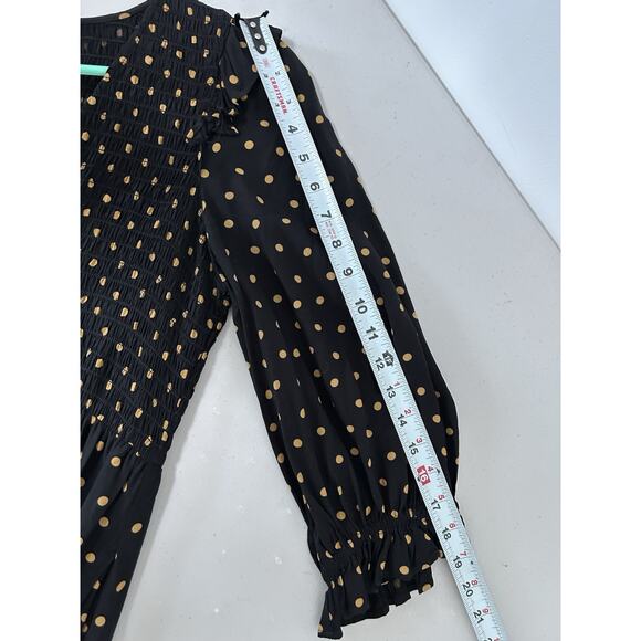 Madewell Women’s Lucie- SZ XS -V-Neck Smocked 3/4 Sleeve Polka Dot Mini Dress - Picture 7 of 9